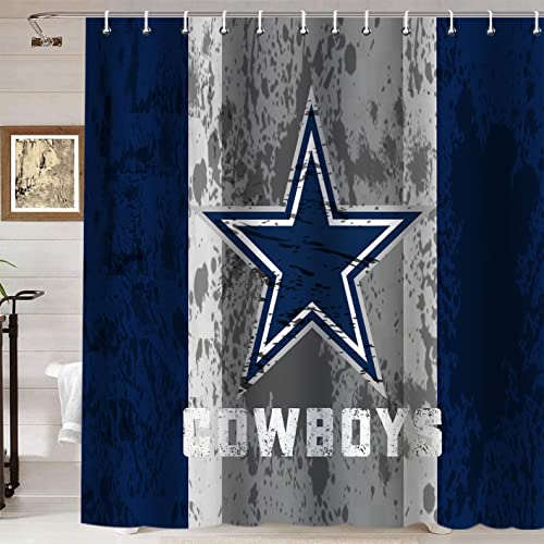 Namdeva 4Pcs Sports Shower Curtain Set, Vintage American Football Texas Star White Quotes Grey Navy Blue Striped Touchdown Cool Modern Bathroom Decor, Non-Slip Bath Mat Rug, Gifts For Men Teenage Boys #TOP2