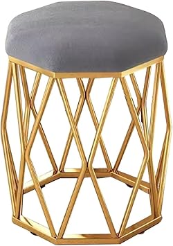 OCKULT Velvet Round Makeup Vanity Stool,Footrest Stool Ottoman for Living Room,Couch Stool with Metal Legs Color Dark Gray, Size 32 * 41cm