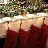 Komiikka Christmas Stocking Holders for Mantle Set of 4,Upgrade Non-Slip Weighted Marble Stocking Holder Hangers Hooks for Mantel Floor Stairs Fireplace, Christmas Party Decoration (White)