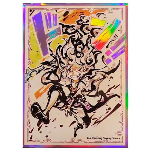Black Lotus 60pcs 67x92mm Ink Holographic Flashing Top Loading Art Anime Printing Card Sleeves for Trading Card and Standard Size Card (Luffy)