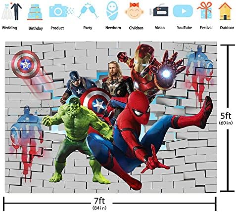 LXN Superhero Photo Backdrop Superhero Theme Birthday Party Backdrop for Boys Cake Table Decoration Background Photo Booth Props 7x5ft