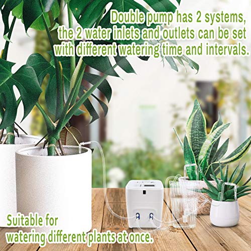 Automatic Watering System,Double Pump Mini Drip Irrigation Kit,Houseplants Cultivation Device with Digital Interval Programmable Timer,Power Adapter or Battery Operation for Indoor 15 Potted