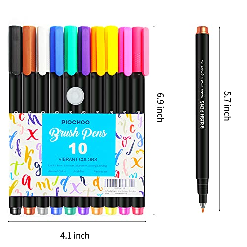 Piochoo Calligraphy Pens,10 Refill Colors Brush Markers Hand Lettering Pens For Beginners, Hand Writing, Drawing, Sketching, Journaling, Illustrations #TOP6
