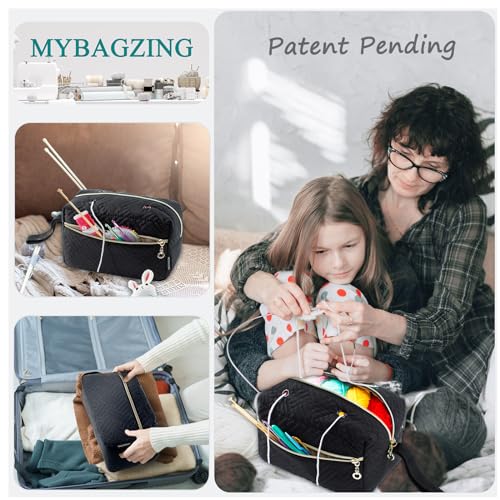 Image of MYBAGZING Small Crochet Bag Organizer - Knitting Yarn Storage for Crocheting Holder Accessories, Needles, Hooks, Gifts, Black, (AM370)