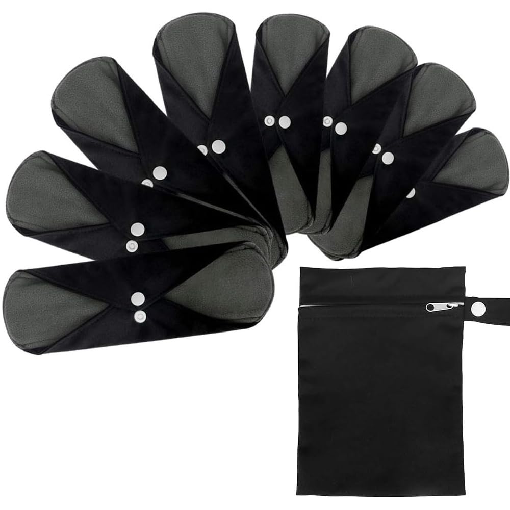 Reusable Bamboo Sanitary Towels Pads, TopDirect 8 Pack Medium & Large (9.06" & 11.02") Heavy Flow Night Pads Washable Cloth Menstrual Pad with Wet Bag