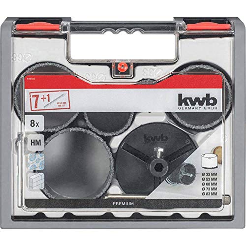 kwb Profi Lochsägenset für Fliesenleger - 8-teilig - Hartmetallbestreut - Präzisionsrohr - Hochtemperaturgelötet