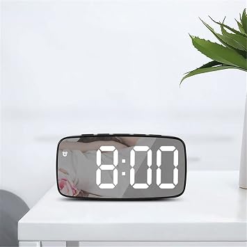 Digital LED Alarm Clock Mirror Clock with Temperature & Date Calendar, Snooze, Adjustable Brightness, Voice Control Night Mode Bedside Alarm Clocks for Bedroom, Office (Black)