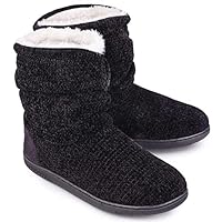 LongBay Women's Warm Slipper Boots Plush Fleece Lining Memory-Foam Cushioning Non-Slip Ladies House Shoes Indoor Outdoor, 5/6 UK, Black