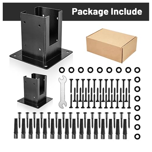 4x4 Post Base (Inner Size 3.6\"x3.6\"), Solid Steel & Black Powder Coated, Steel Flange Post Anchor Base with Screws, Wood Fence Post Brackets for Pergola/Deck Railing/Mailbox Post Deck Support(4PCS)