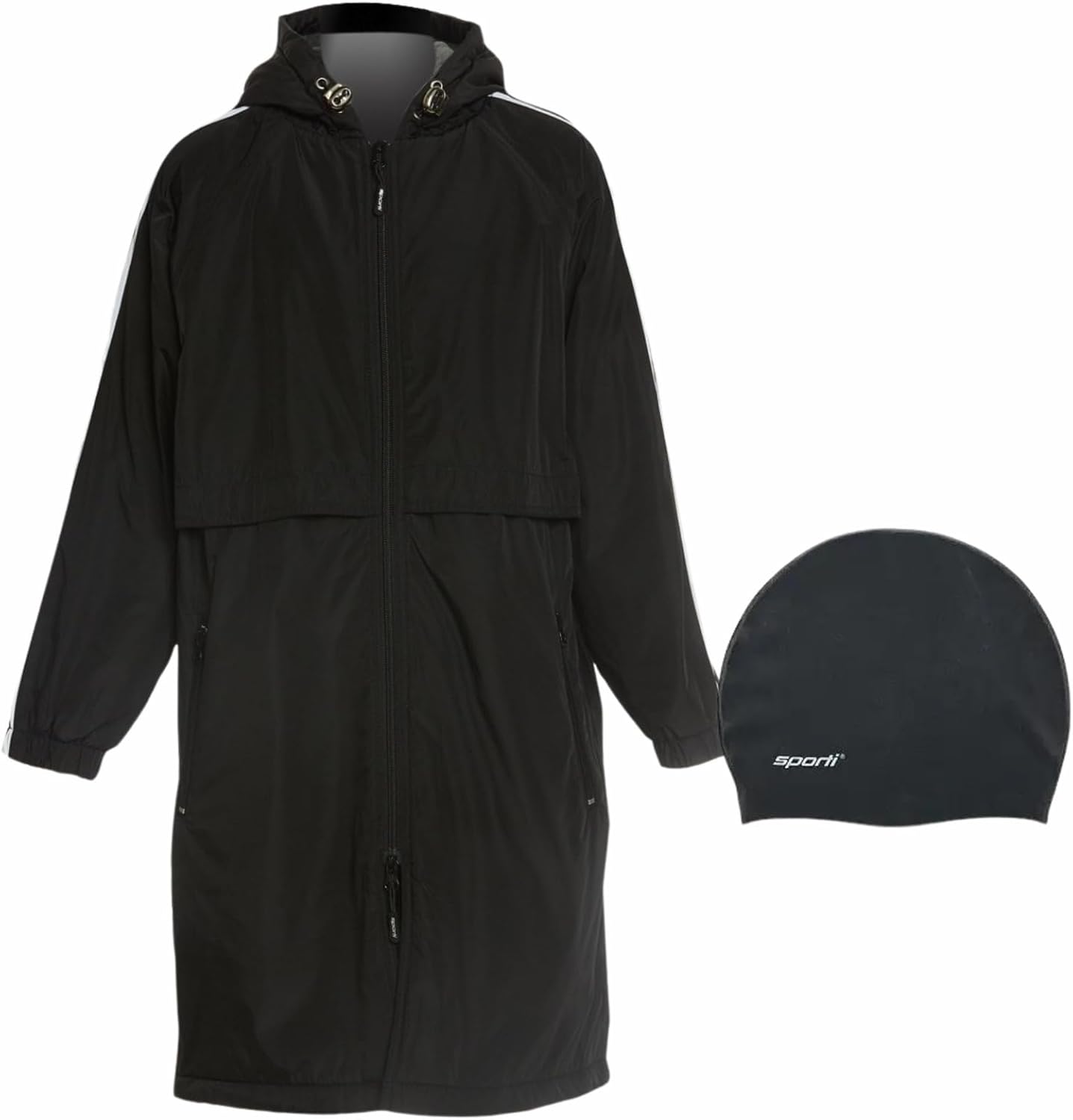 Sporti Swim Essentials Bundle: Fleece-Lined Parka & Performance Swim Cap