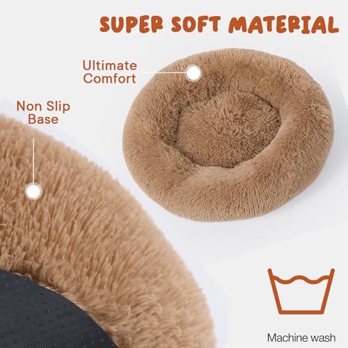 OHS Fluffy Dog Bed Large, Cat Donut Bed Super Soft Pet Beds for Dogs Calming Anti Anxiety Plush Cosy Luxury Dogs Beds Large for Living Room Kitchen, Beige - Image 4