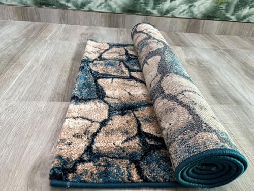 Image of Premium Runner Carpet, Vintage Medallion Pattern, Non Slip, Thick, Ideal for Bedroom, Living Room & Entryway, 3x6 Feet Teal Beige Color
