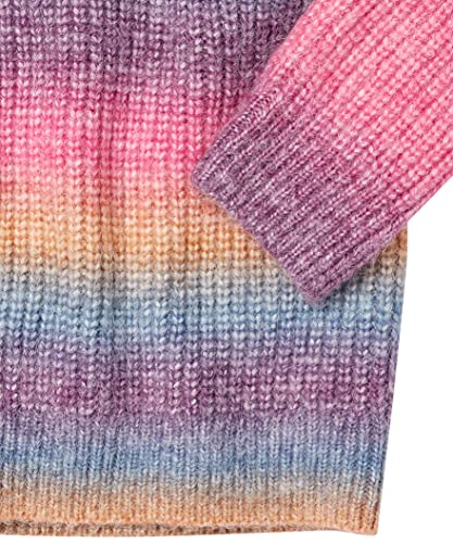 Image of Cable Stitch Women's Ombre Space-Dyed Crewneck Sweater - Long Sleeve Color Block Rainbow Striped Pullover Top