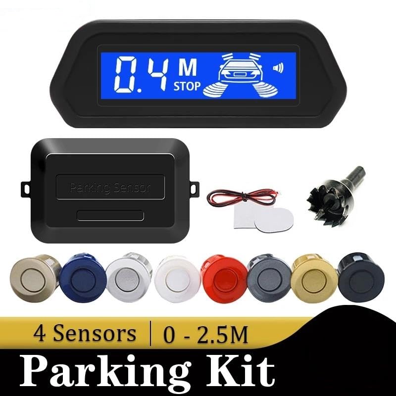 Sensores de aparcamiento con monitor de marcha atrás automático Parktronic, 4 sensores, detector de radar, pantalla de retroiluminación, sensor de aparcamiento (dorado) (rojo)