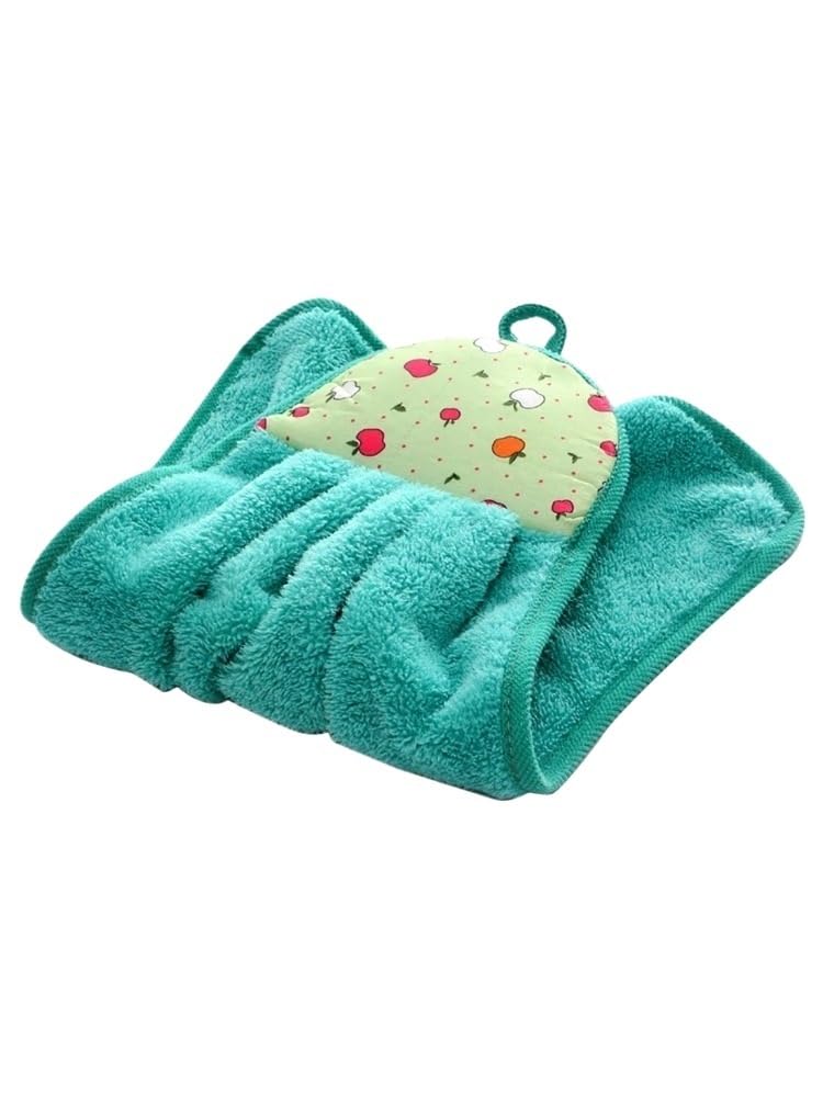 Coral Velvet Hand Towel Absorbent Dishcloth 30x38cm With Hanging(Green)