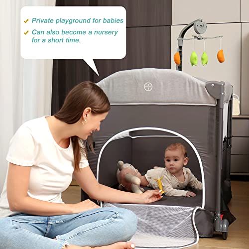 image for Zdolmy Baby Bedside Sleeper Bassinet, 4-in-1 Pack and Play with Bassin