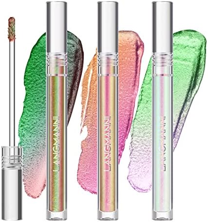 Light Liquid Eyeshadow, Light Liquid Glitter Eyeshadow, 3 Colors Metallic Liquid Glitter Chameleon Eyeshadow, Multi-Dimensional Eye Looks, Long-lasting Holographic Glitter Multichrome Eyeshadows Makeup Set