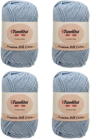 TANLITA 4-Skein Premium Milk Cotton Crochet Yarn 200g (440 Yards), 4-ply Soft Premium Milk Cotton Yarn, 72 Colors Available, Knitting Crochet Milk Cotton Yarn (47-Light Blue)