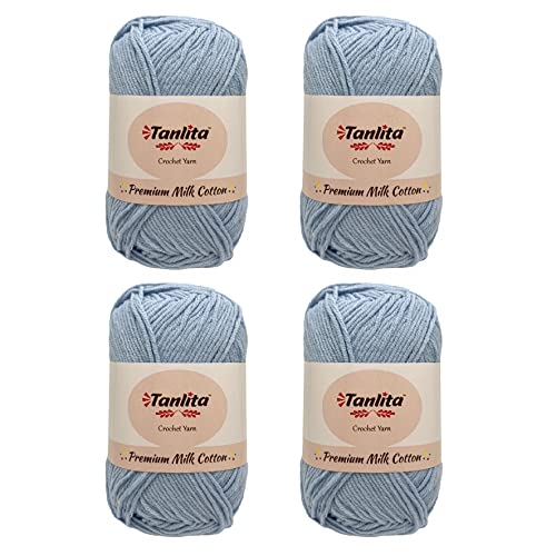 Tanlita 4-Skein Premium Milk Cotton Crochet Yarn 200G (440 Yards), 4-Ply Soft Premium Milk Cotton Yarn, 72 Colors Available, Knitting Crochet Milk Cotton Yarn (47-Light Blue) #TOP2