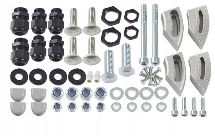 Assortment of fasteners and cable glands for electrical installation