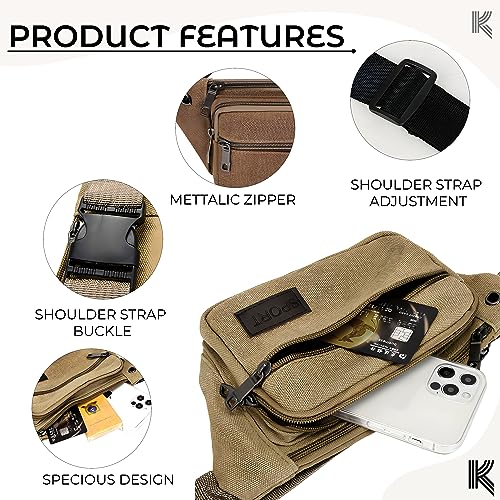 Image of Kraptick Premium Unisex Waist Bag for Men and Women - Stylish Fanny Pack, Hip Bag, Travel Money Belt (Canvas Brown)