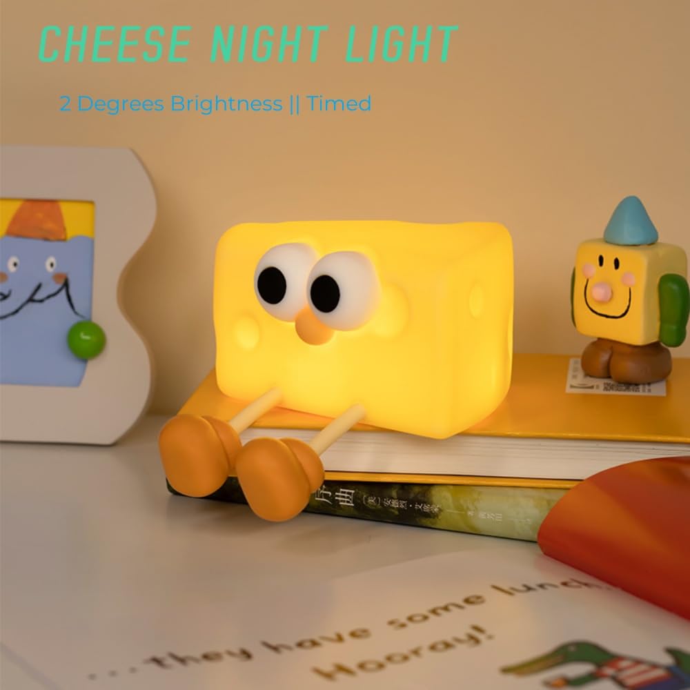 ZHTMFYZ Cheese Kids Night Light, with Phone Holder,Cute Cartoon Soft Silicone LED Timed Lamp,Rechargeable Kawaii Nursery Bedside Bedroom Table Decor, Best Birthday Christmas Gift for Kid Girl Boy