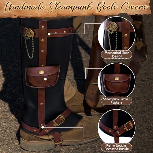Cuffbow Men's Medieval Steampunk Boot Covers Halloween Faux Leather Shoes Cover Renaissance Pirate Costume Boot Cover, Viking Knight Warrior Armor Leg Gaiters Cosplay Accessory4