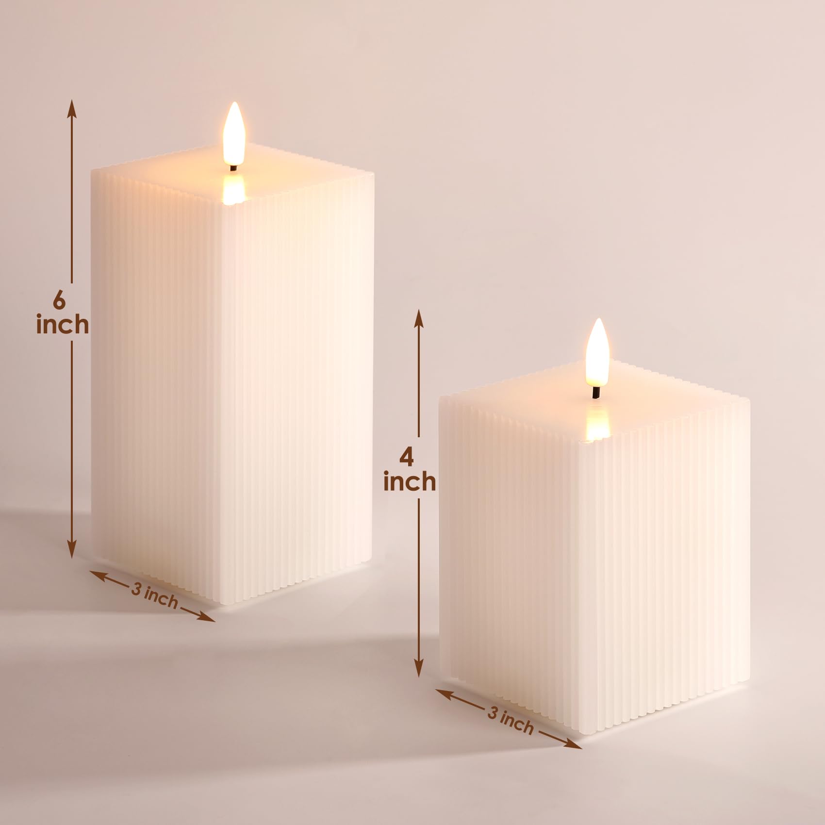 Eywamage White Square LED Candles with Remote, Battery Operated Real Wax Candles Set of 2