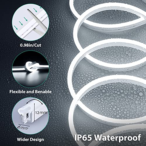 Oykyohei Led Strip Lights, 16.4Ft/5M White Neon Rope Lights Dimmable, 12V Led Light Strip For Bedroom, 6000K Waterproof Flex Neon Sign For Indoors Outdoors Decoration (Power Adapter Not Included) #TOP4
