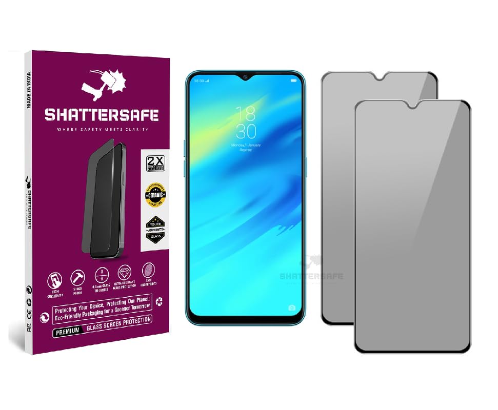 Image of Anti-Spy Privacy Tempered Glass Compatible For Realme 2 Pro / 5 Pro [Pack of 2]. 9H Hardness, Anti-Scratch, Edge-to-Edge Protection With Easy Installation Kit & Case Friendly Fit.