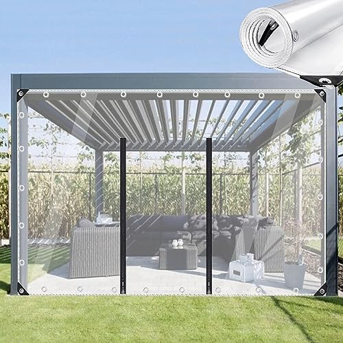 Clear Waterproof Tarp 1x0.8m,1.5x2m,3x3m,with Grommets and Zip Door,Foldable Tarpaulin in PVC Material,Heavy Duty Outdoor Camping Transparent Tarp Cover,Customizable,WxH-2.6x2.2m/8.5x7.2ft