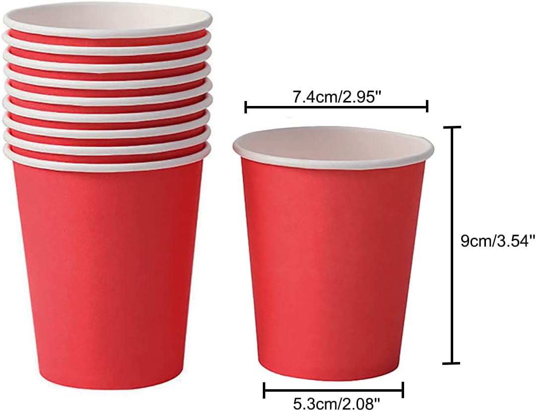 Disposable Paper Cups, 60pcs Red Paper Cups For DIY Wedding Christmas Party Picnic BBQ Travel and Event 8OZ (Red) - Image 2