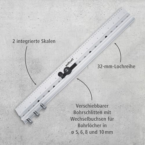 wolfcraft Dübelleiste 4650000 – Präzise Bohrschablone zum Möbelbau von Schränken & Regalen – Für Dübelverbindungen und Lochreihen – 32mm Raster - 2