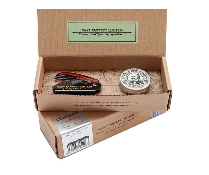 Captain Fawcett PRIVATE STOCK MOUSTACHE WAX & COMB Gift Set Cera bigote 15 ml + Peine para bigote de bolsillo