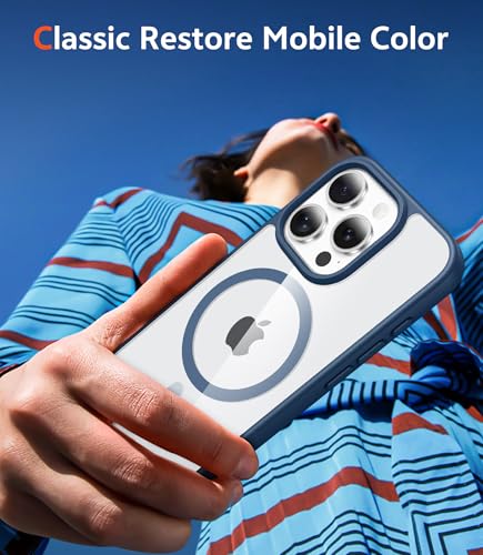 Image of FNTCASE for iPhone 16 Pro Case: Clear Magnetic Phone Cases with Screen Protector Compatible with Magsafe Slim Anti Yellowing Rugged Shockproof Protective Transparent Cell Phone Cover (B-Blue)