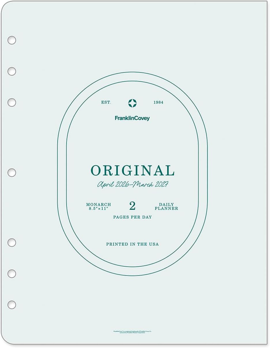 FranklinCovey - Original Planner Refill | Two Page Per Day - Ring-Bound (Monarch, Apr 2026 - Mar 2027)
