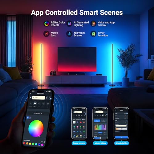 Image of NEEWER NF04 RGB IC W Smart Floor Lamp, 1000lm LED Corner Light Compatible with Google Assistant Alexa, APP /AI Design /Music Sync /16 Million Color Living Room Bedroom Home Decor Ambient Lighting
