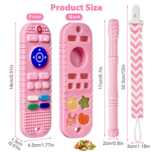Vicloon Baby Teether Toys Silicone,Remote Control Shape Teething Toys With Pacifier Clip, Silicone Baby Teething Toys For 3 Months+, Bpa Free Baby Teething Toys For Boys And Girls (Pink) #TOP1