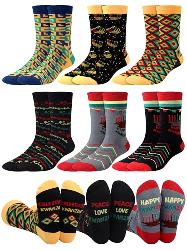 Cutecrop 6 Pairs Men's Kwanzaa Crew Socks African Heritage Themed Novelty Dress Socks with...