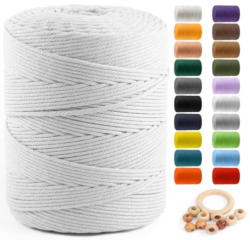 Image of ZUEXT Macrame Cord, White, 4mm x 547yds Cotton String Macrame Yarn