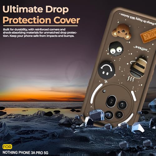 Image of AESTMO Back Case Cover for Nothing Phone 3A Pro 5G | Cute Fun Cartoon 3D Ball | Coffee Silicone Case | Full Body Protection | Camera Protection Back Cover for Nothing Phone 3A Pro 5G (Brown)