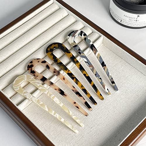 Frdtluthw 4.3Inch U Shaped Hair Fork Acetate Tortoiseshell French Hair Pin Colored 2 Prong Bun Hair Sticks For Women Girls(Pack Of 4) #TOP6