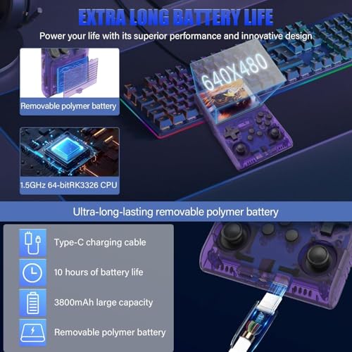 Console de jeu portable R36S, 1 console de jeu contient 40 000 jeux rétro, équipée d'un système Linux open source, d'une carte TF de 128 Go, d'un écran IPS de 3,5 pouces et d'une batterie de 3 500 mAh – Image 4