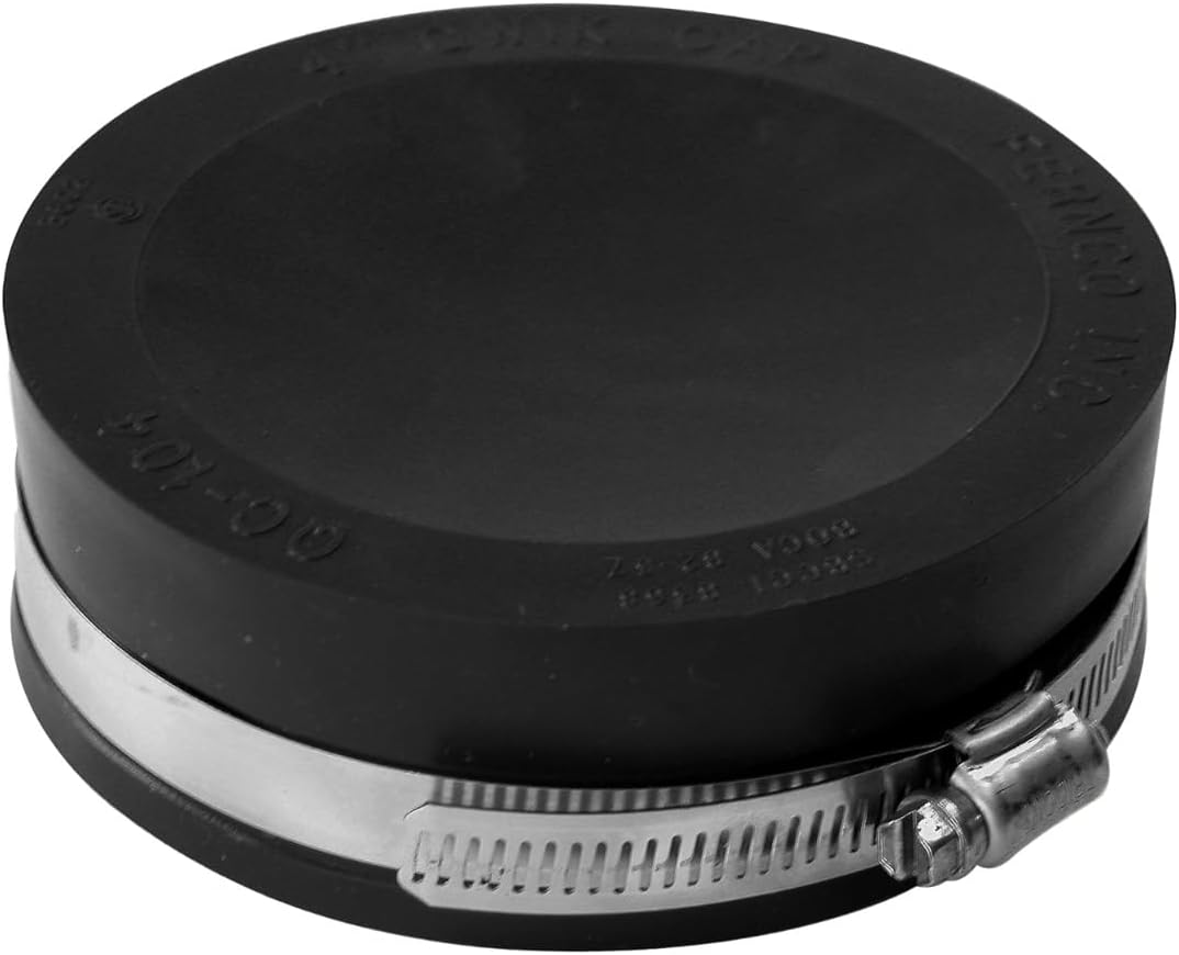 Fernco QC-104 2 Pack 4-in. Qwik Cap Flexible PVC Pipe Cap with Stainless Steel Clamps, Black