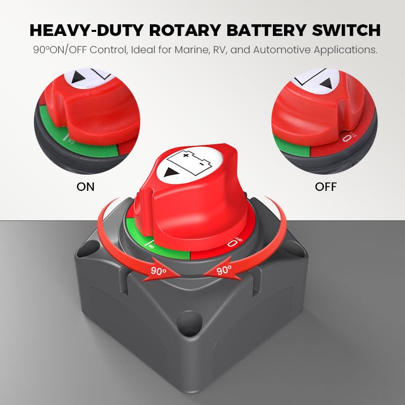 Battery Disconnect Switch 12V 24V 48V Waterproof Top Post Battery Cut Off Kill Switch Master for Car Truck RV Boat Marine ATV UTV Trailer Camper Vehicles Heavy Duty Power Shut Off