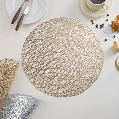 Sets de table WXKAGF ronds dorés de 38 cm lavables en PVC pour la cuisine et l'hôtel
