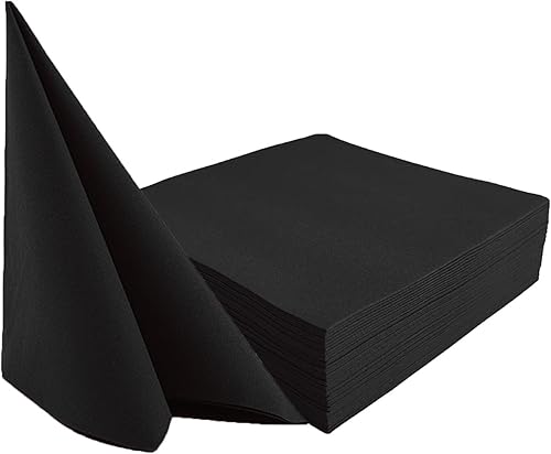 Paquete de 50 servilletas de papel desechables negras con sensación de lino, servilletas de mano para baño, bodas, fiestas, cenas, tamaño 16 x 16