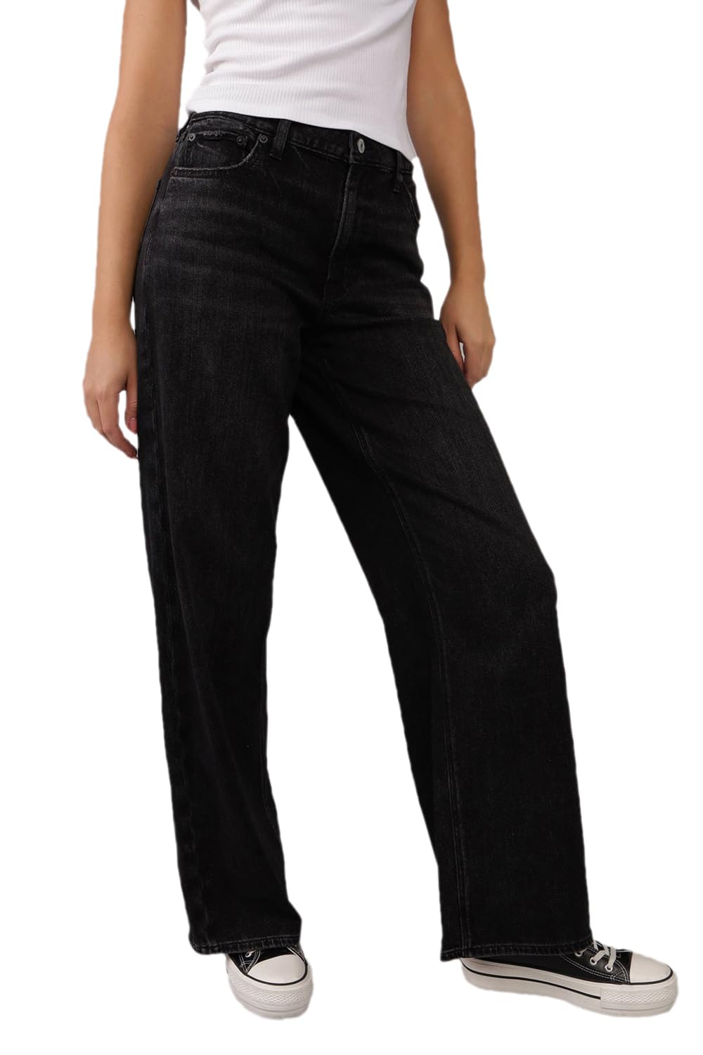 american eagle Women Black Super High Rise Baggy Wide-Leg Jeans-picture-19