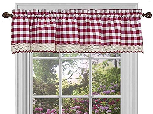 Image of Sweet Home Collection Kitchen Window Curtain Panel Treatment Valance, 14 inch x 58 inch, Burgundy