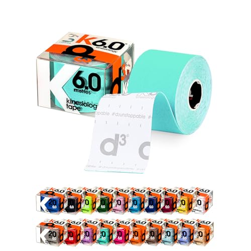 d3 K6.0 Kinesiology Tape 2in x 20ft Spearmint - 1 Roll Uncut Latex-Free Hypoallergenic Kinetic Joint Muscle Sports Physio Medical Injury Support Strapping & Blister Prevention